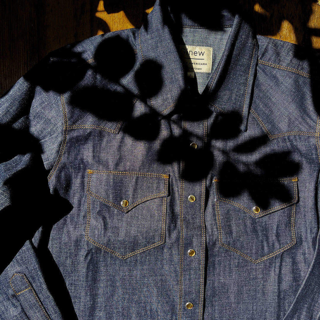 All cotton chambray shirt made by Native American Ginew 