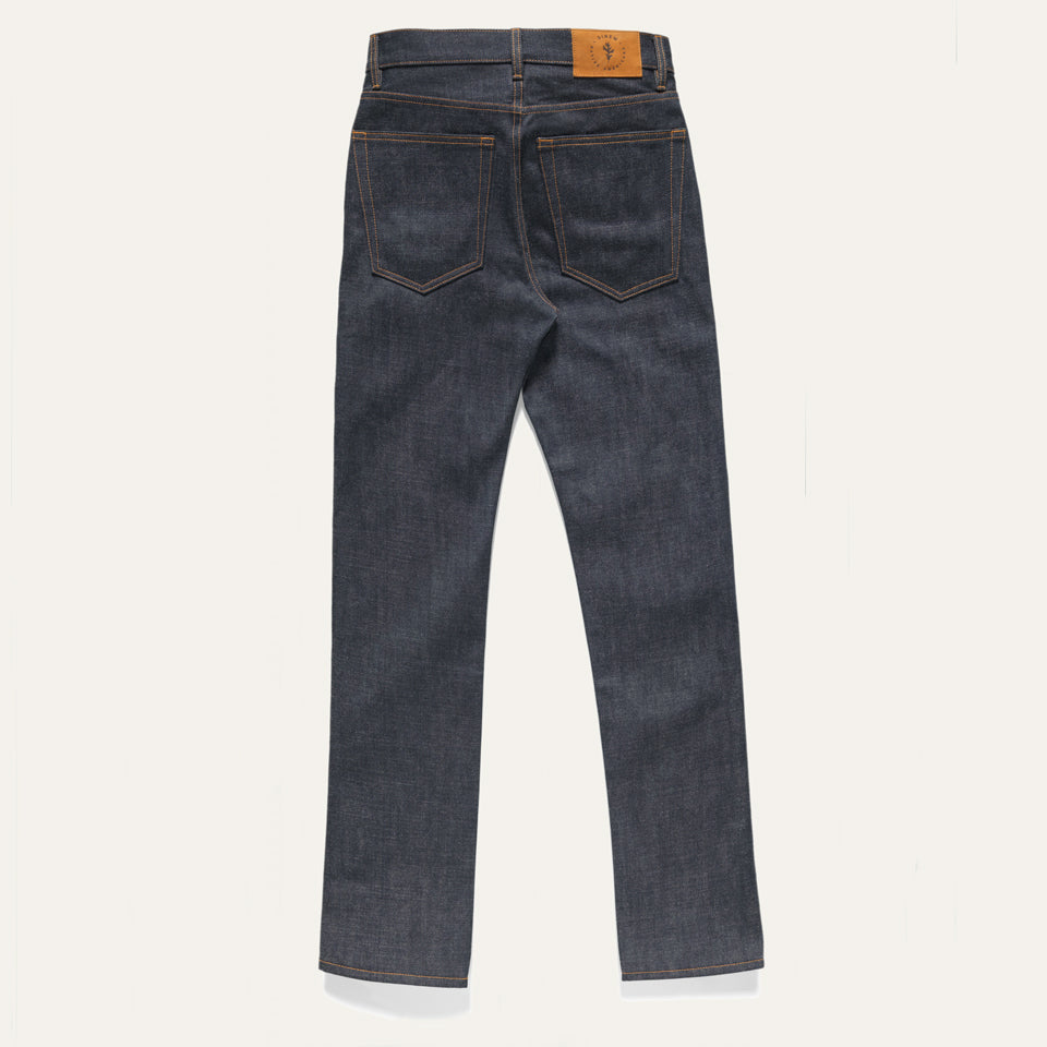 Back of Indigo selvedge Japanese denim jeans made in USA by Native American 