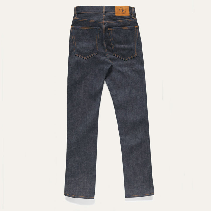 Back of Indigo selvedge Japanese denim jeans made in USA by Native American 
