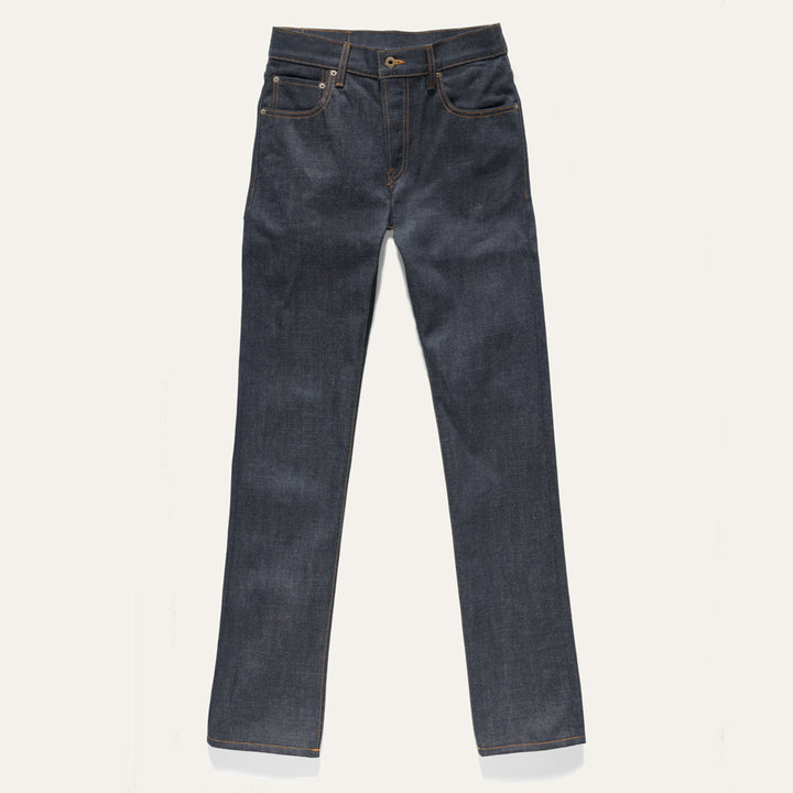 Full length of Indigo selvedge Japanese denim jeans made in USA by Native American 
