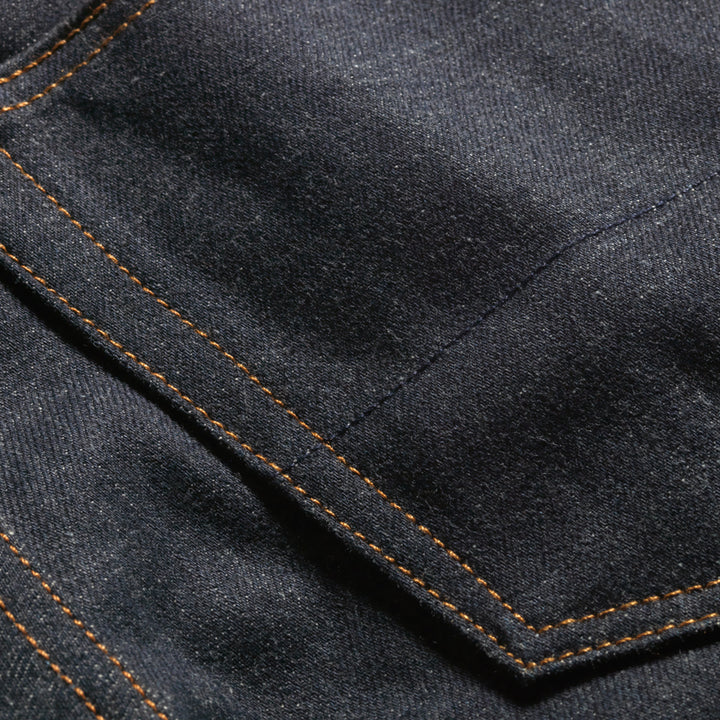 back pocket on Indigo selvedge Japanese denim jeans made in USA by Native American 